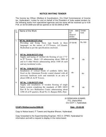 NOTICE INVITING TENDER Name of the Work Providing and fixing ...