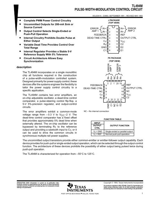TL494M PULSE-WIDTH-MODULATION CONTROL CIRCUIT