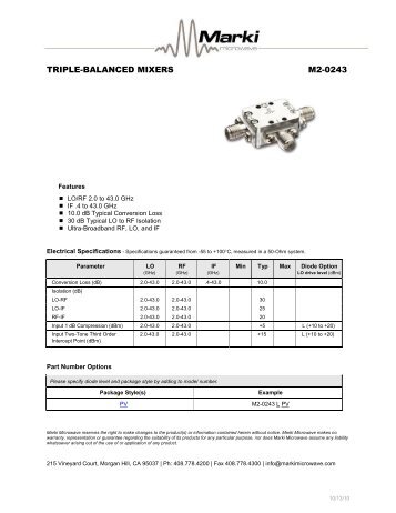 Triple Balanced Mixers M2 0240 Marki Microwave Triple Balanced Mixers M2 0243 Marki Microwave
