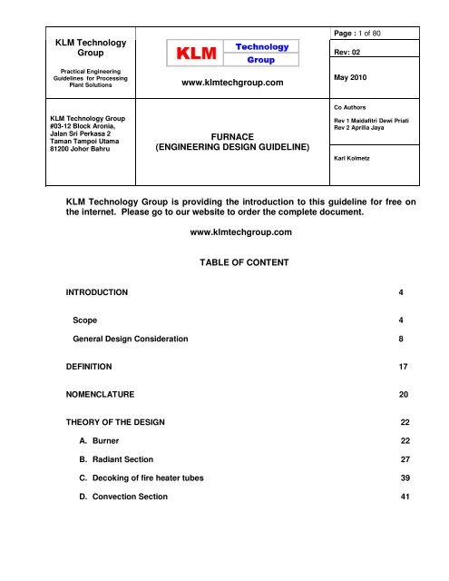 30. Engineering Design Guidelines For Furnaces - KLM Technology ...