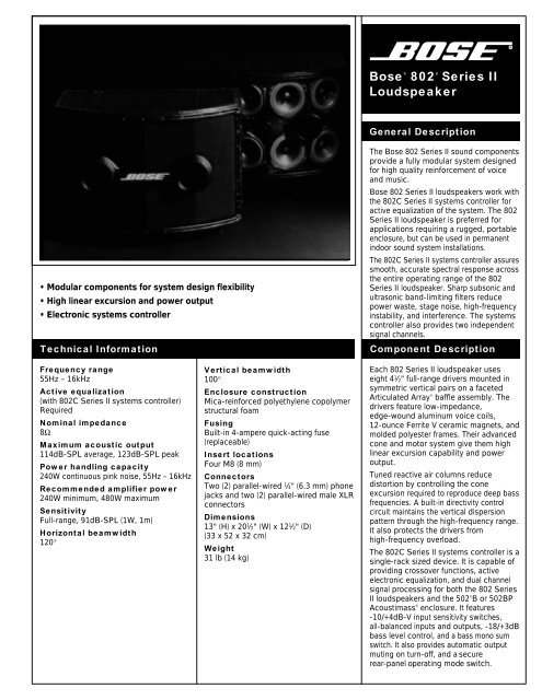 Bose® 802® Series II Loudspeaker - Walker Sound Ltd.
