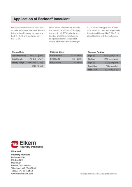 BARINOC® INOCULANT - Elkem