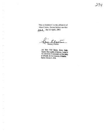 ...... This is Exhibit C to the affidavit of Alan Cairns, Sworn before me ...