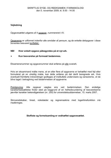 SKRIFTLIG SYGE- OG REEKSAMEN I FARMAKOLOGI den 5 ...