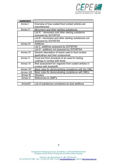 WORKING DOCUMENT - Contact alimentaire