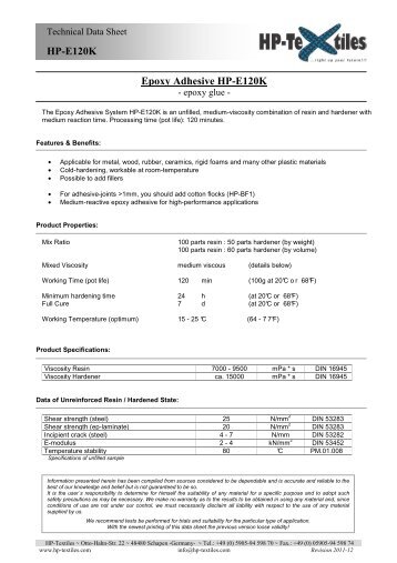 Product Data Sheet HP-E120K - HP-Textiles