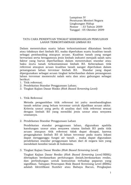 Baku Mutu Tanah untuk Tanah Terkontaminasi Limbah B3 - SKPD