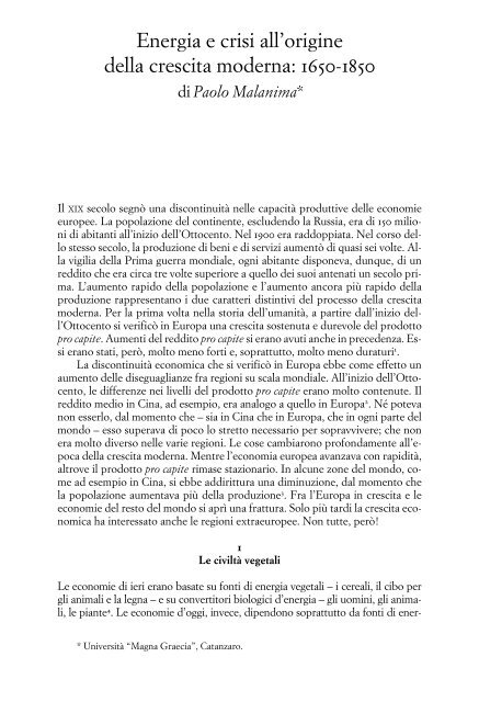 Energia e crisi all'origine della crescita moderna - Paolo Malanima