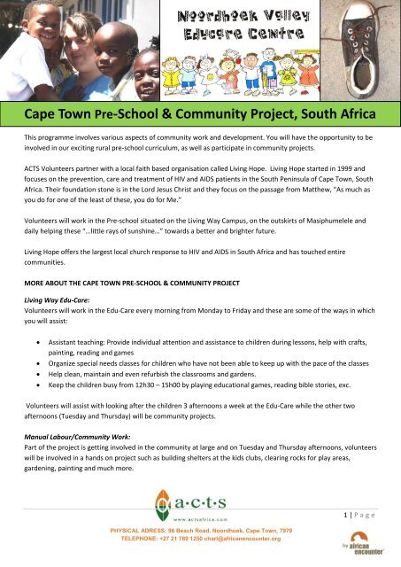 Cape Town Pre-School & Community Project, South ... - Mission Travel