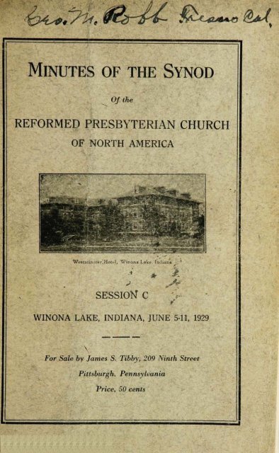 Reformed Presbyterian Minutes of Synod 1929