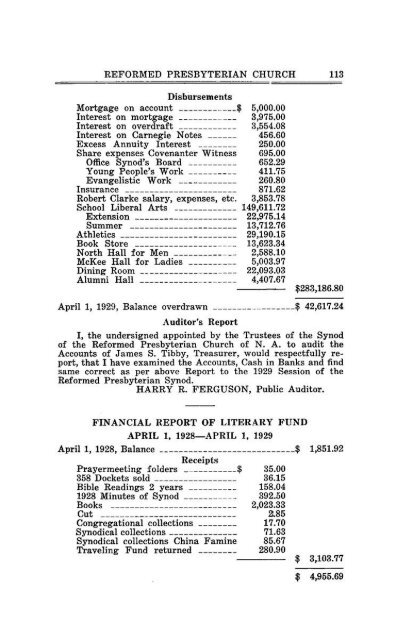 Reformed Presbyterian Minutes of Synod 1929