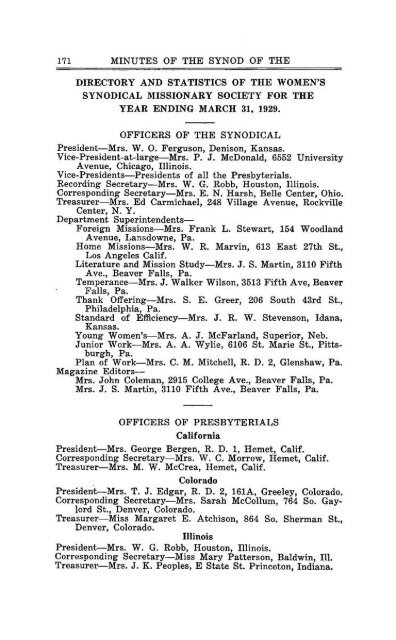 Reformed Presbyterian Minutes of Synod 1929