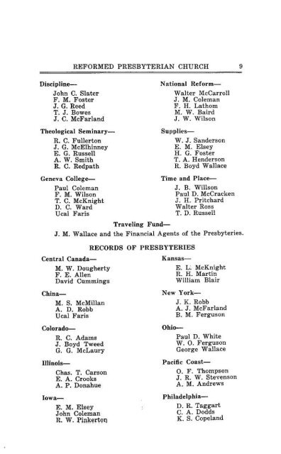 Reformed Presbyterian Minutes of Synod 1929