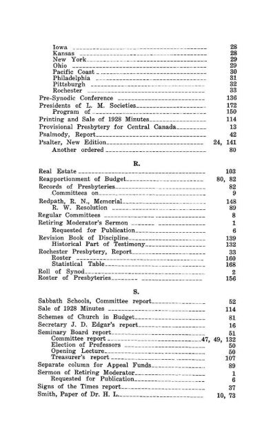 Reformed Presbyterian Minutes of Synod 1929