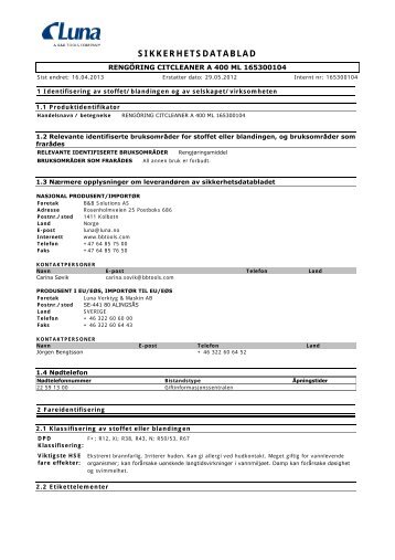RENGÖRING CITCLEANER A 400 ML 165300104 - Luna Norge AS