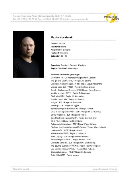 Maxim Kovalevski - Agentur International Actors