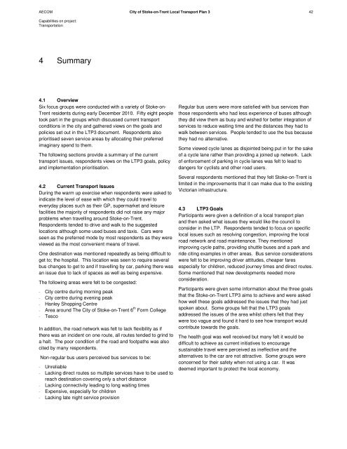 City of Stoke-on-Trent Local Transport Plan 3 Focus Groups