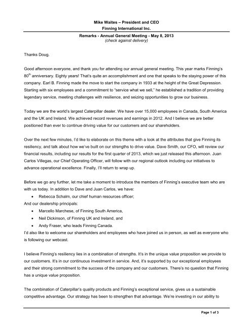 Mike Waites â President and CEO Finning International Inc ...