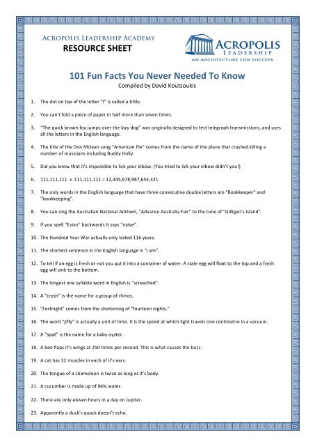101 Fun Facts You Never Needed To Know - David Koutsoukis