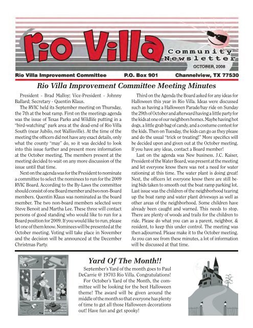 Rio Villa Improvement Committee Meeting Minutes Yard Of The ...