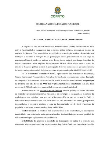 POLÍTICA NACIONAL DE SAÚDE FUNCIONAL - Crefito5