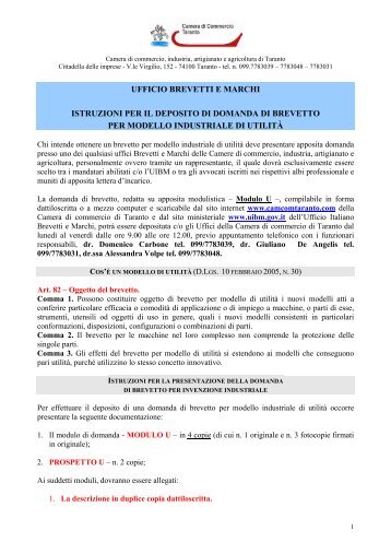 ufficio brevetti e marchi istruzioni per il deposito di domanda di ...