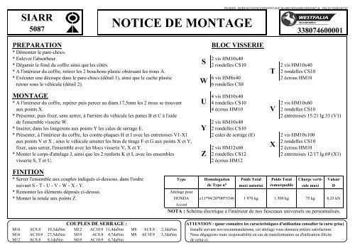 NOTICE DE MONTAGE - Westfalia