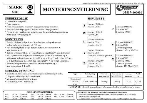 NOTICE DE MONTAGE - Westfalia