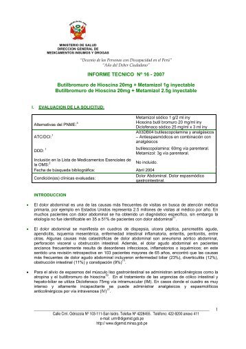 INFORME TECNICO NÂº 16 - 2007 Butilbromuro de Hioscina 20mg + ...