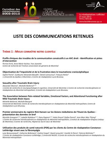Diapositive 1 - Centre de rÃ©adaptation Lucie-Bruneau