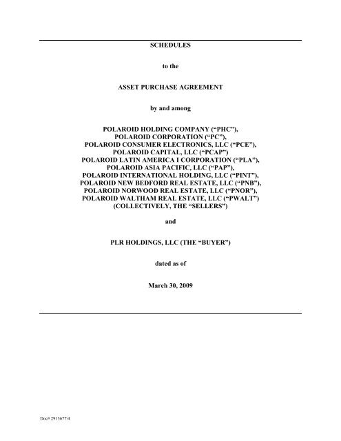 SCHEDULES to the ASSET PURCHASE AGREEMENT by and ...