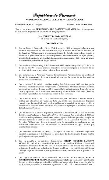 AUTORIDAD NACIONAL DE LOS SERVICIOS PÃBLICOS 1 ... - Asep