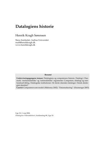 Datalogiens historie - Henrik Kragh Sørensen