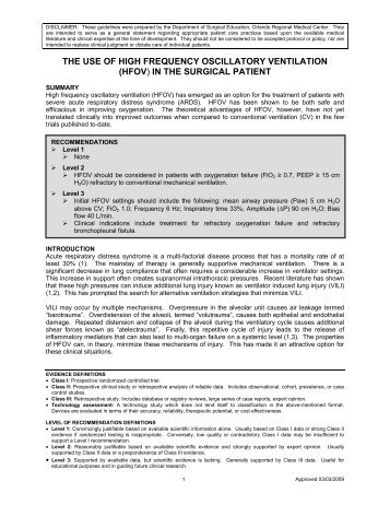 THE USE OF HIGH FREQUENCY OSCILLATORY VENTILATION ...