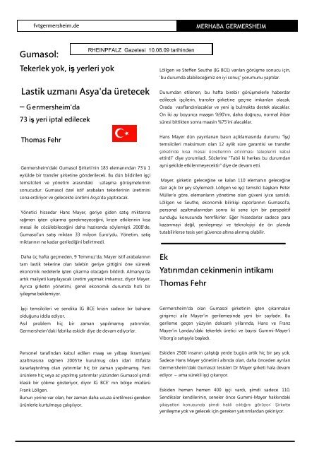 Lastik uzmanı Asya'da üretecek – Germersheim'da