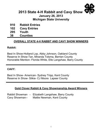 2013 Results - Michigan State 4-H - Michigan State University