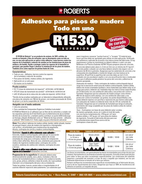 Adhesivo para pisos de madera Todo en uno - Roberts Consolidated