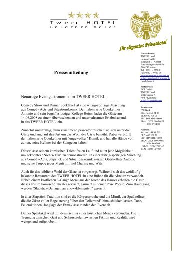 Pressemitteilung Restaurant Comedy - Tweer Hotel Goldener Adler