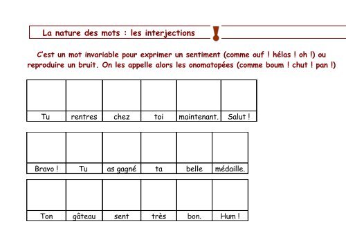 La nature des mots : les interjections C'est un mot invariable pour ...