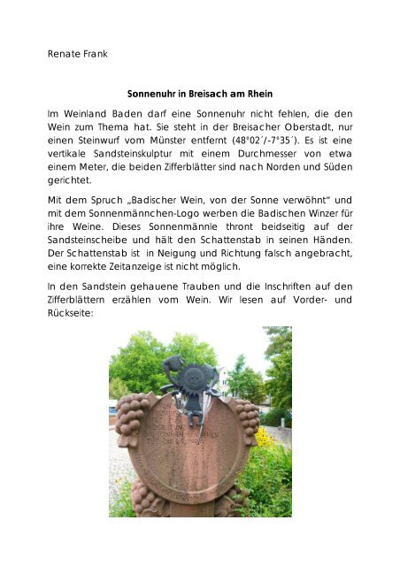 Sonnenuhr in Breisach am Rhein - Helios Sonnenuhren