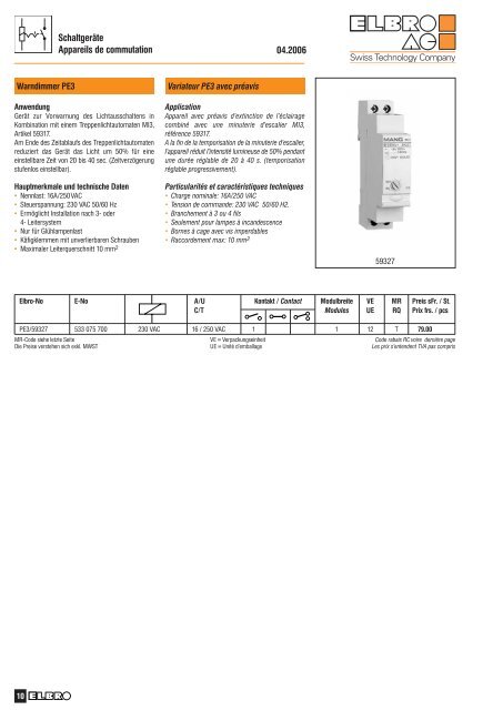 SchaltgerÃ¤te Appareils de commutation - Elbro AG