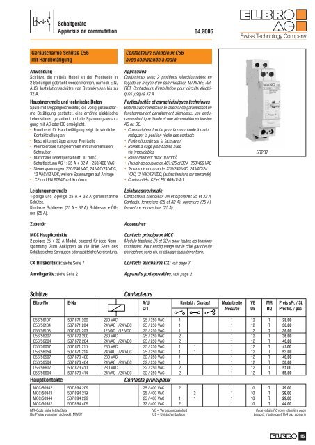 SchaltgerÃ¤te Appareils de commutation - Elbro AG