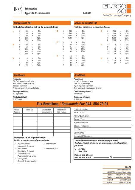 SchaltgerÃ¤te Appareils de commutation - Elbro AG