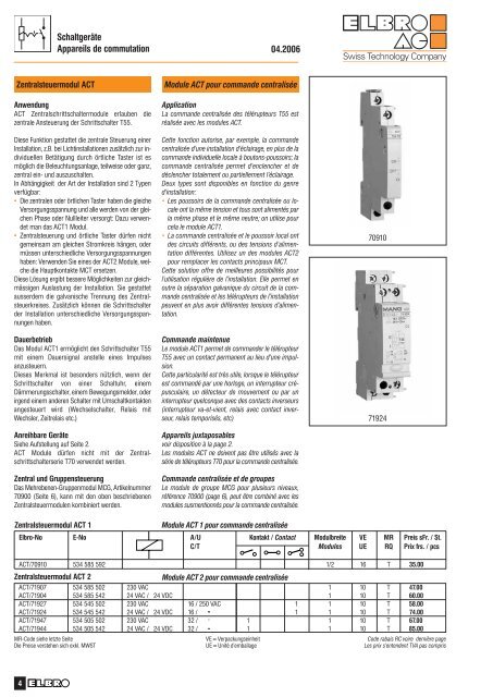 SchaltgerÃ¤te Appareils de commutation - Elbro AG