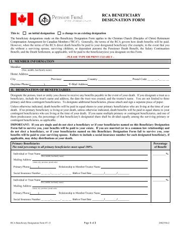 RCA BENEFICIARY DESIGNATION FORM - Pension Fund