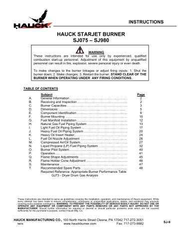 HAUCK STARJET BURNER SJ075 â SJ980 - Hauck Manufacturing