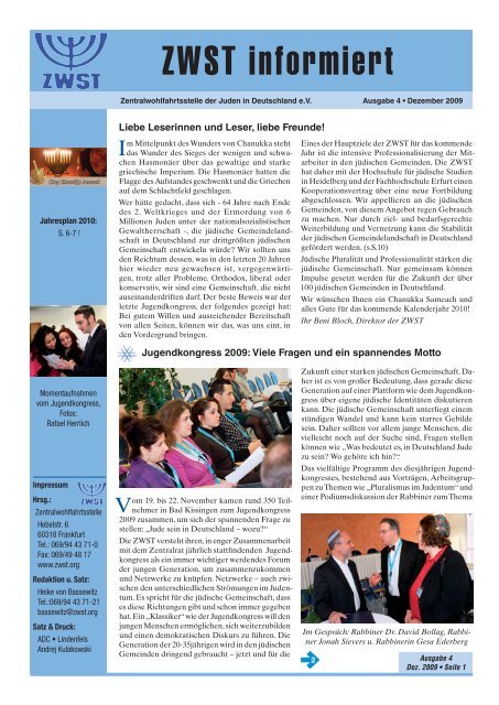 Zentralwohlfahrtsstelle Der Juden In Deutschland ZWST informiert - Zentralwohlfahrtsstelle der Juden in Deutschland eV