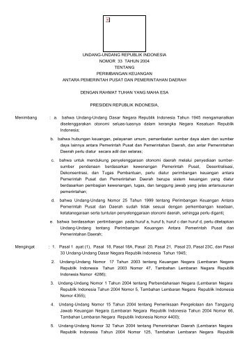 undang-undang republik indonesia nomor 33 tahun 2004 tentang ...