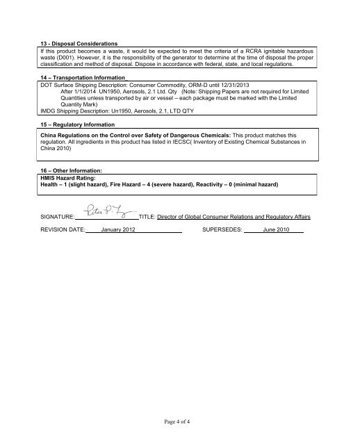 Material Safety Data Sheet (MSDS) - WD-40 Company