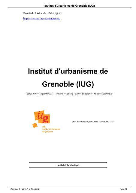 Institut d'urbanisme de Grenoble (IUG) - Institut de la Montagne